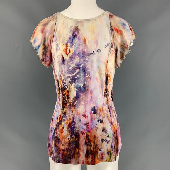 NINA RICCI Size 8 Pink Multicolour Cotton & Elastane Tie Dye Blouse - Picture 3 of 6